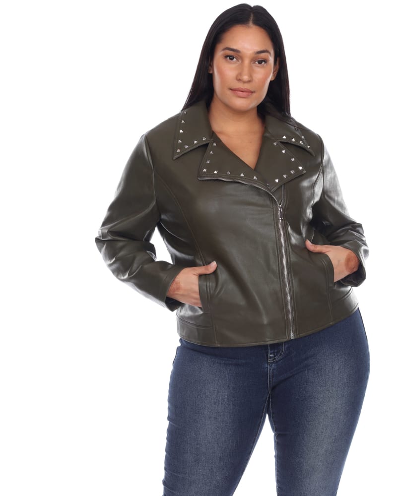 White leather jacket womens plus size deals